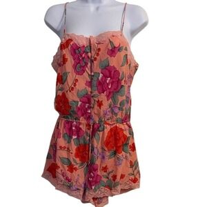 Victorias Secret Pink‎ Floral Lace Trim Cami Romper Pajamas Sleepwear Size M